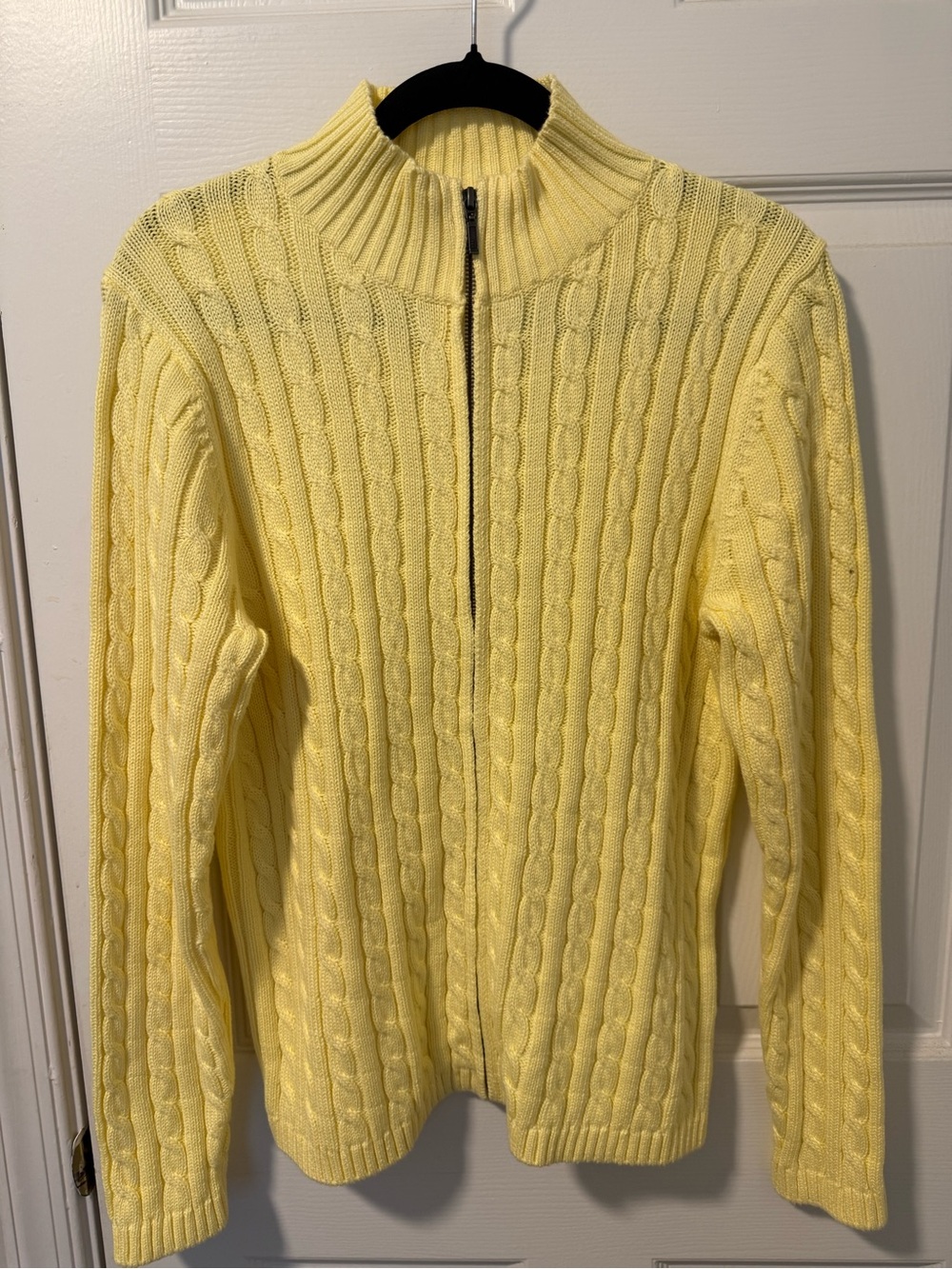 L.L. Bean Pale Yellow Cable-Knit Zip Cardigan